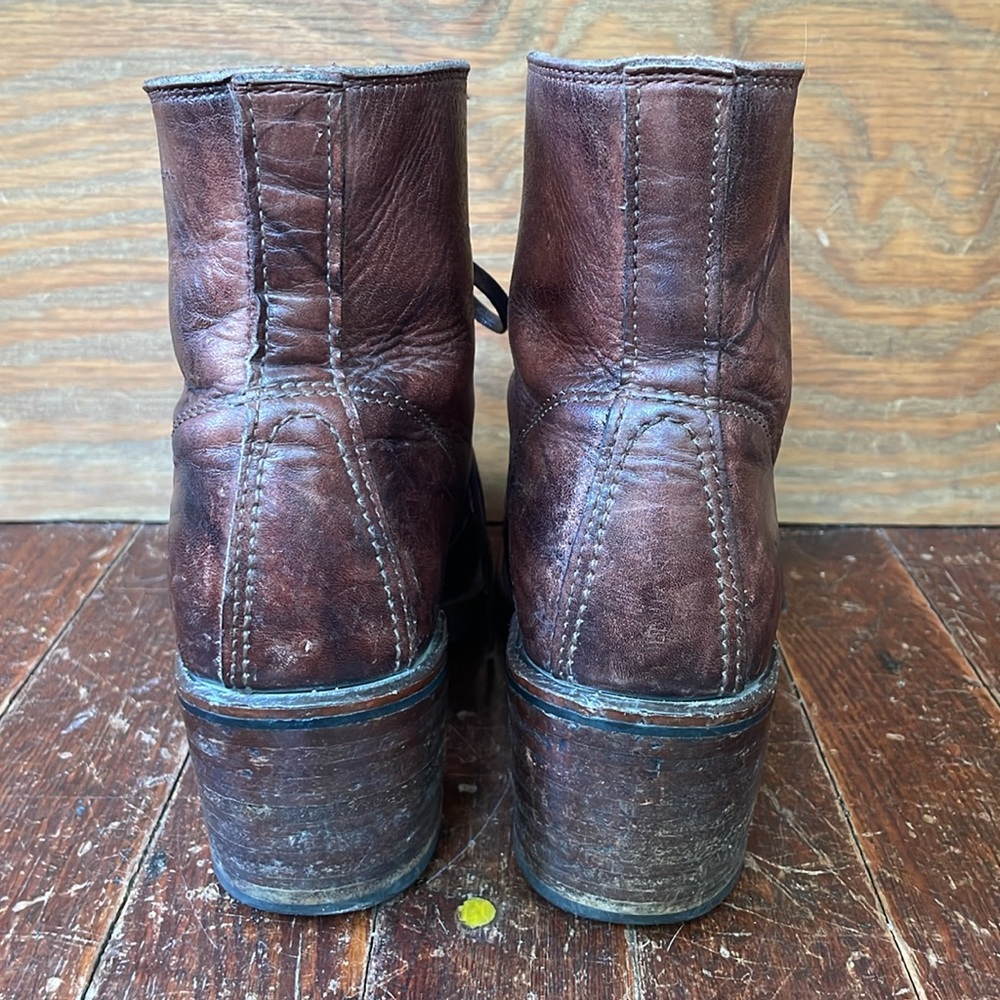 Frye Sabrina Lace Up Stacked Wood Heel Boots - Picture 5 of 6